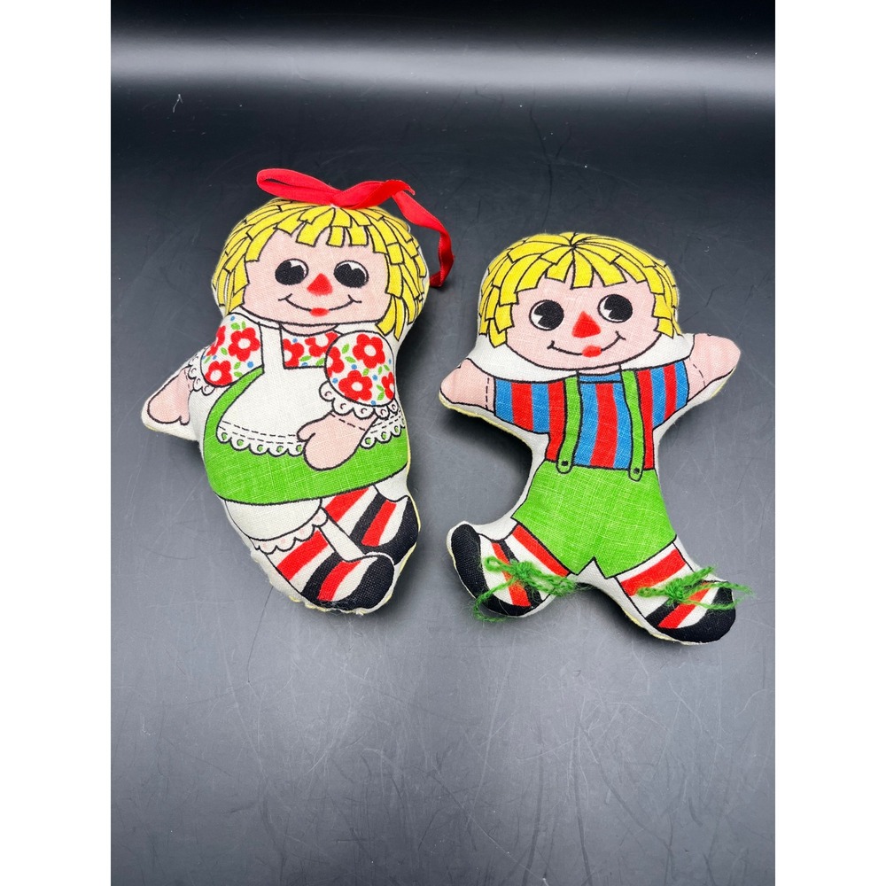 Vintage Raggedy Anne & Andy Sewn Cloth Pillows Stuffed Collectible 6"‎ x 4.5"